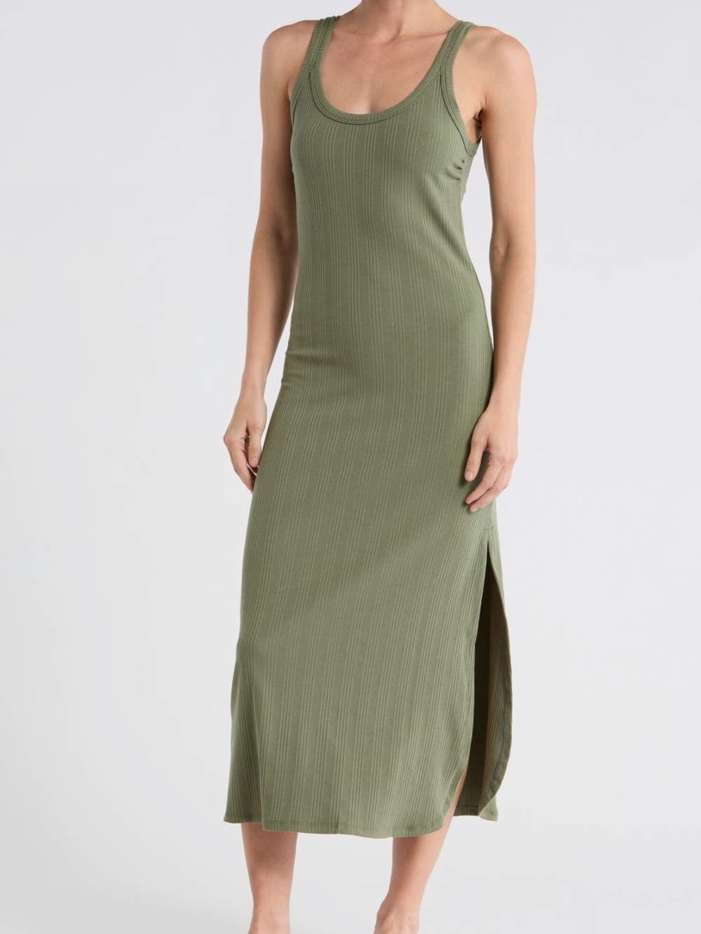 Vitamin A Olive Ribbed Tank Midi Dress